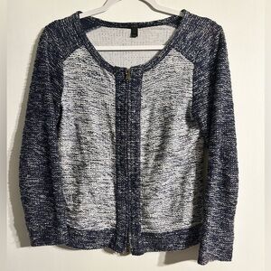 J.Crew Blue Gray Colorblock Indigo Blue BoucleTweed Zippered Sweater Jacket S
